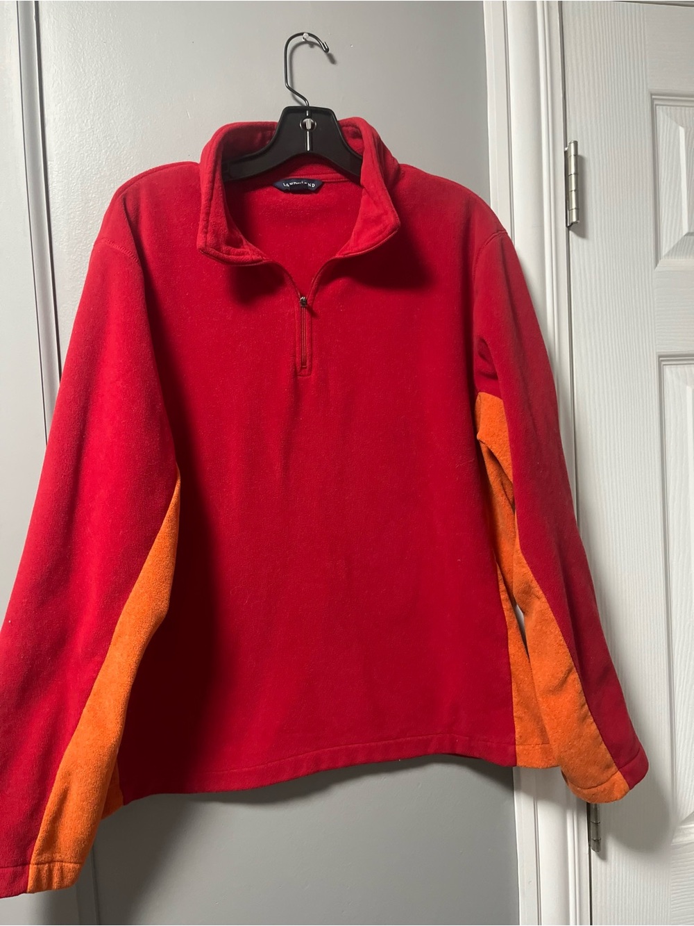 Lands' End Red Half-Zip Fleece Sweater with Orange Side Panels
